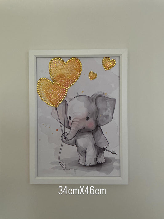 Baby Elephant with yellow balloons Embellished Prints