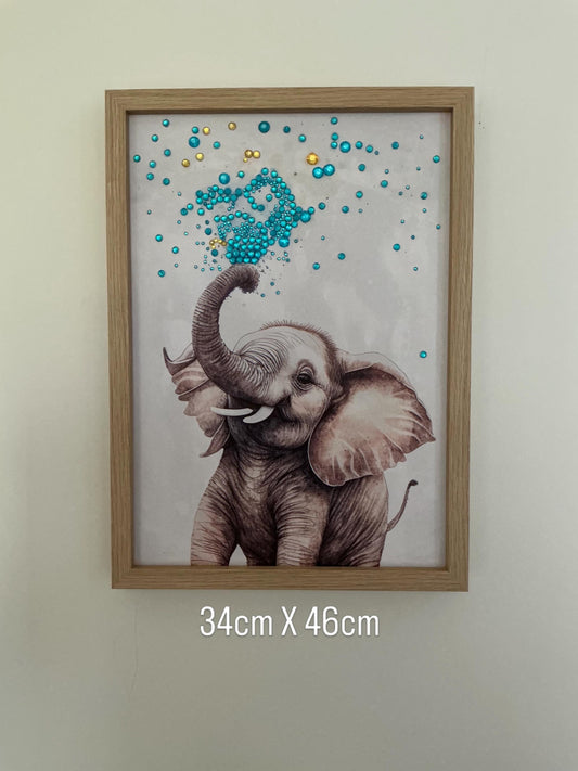 Large elephant with blue spray Embellished Print