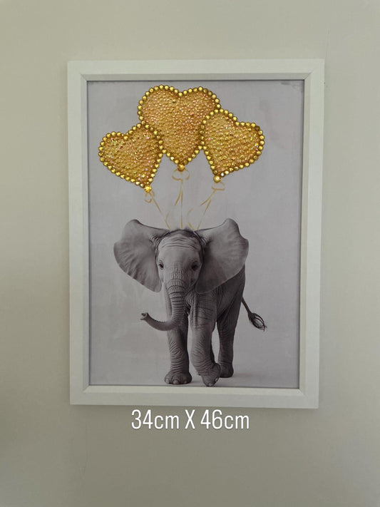 Mother Elephant with yellow balloons Embellished Print