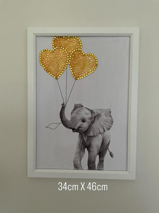 Young elephant with yellow balloons Embellished Print