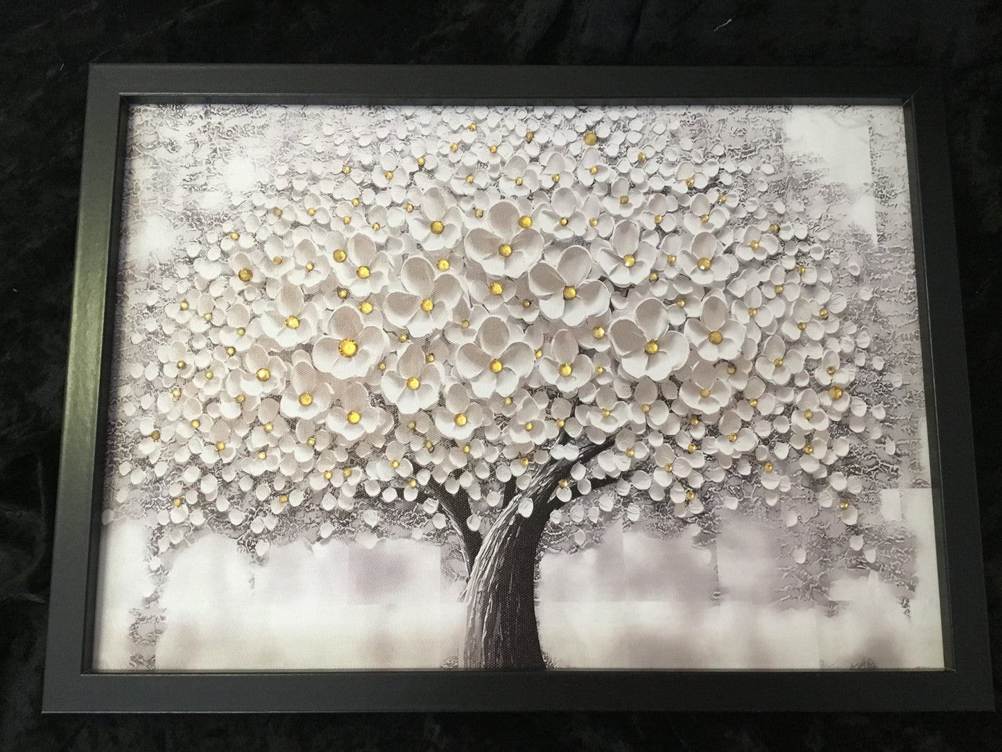 White tree with Golden buds Embellished Print