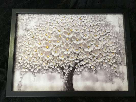 White tree with Golden buds Embellished Print
