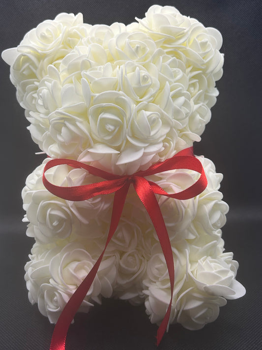 Rose bears White with red ribbon